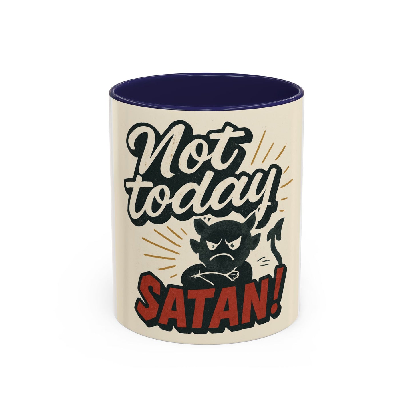 Not Today Satan Coffee Mug — Funny Retro Cat Accent Mug (11/15oz)