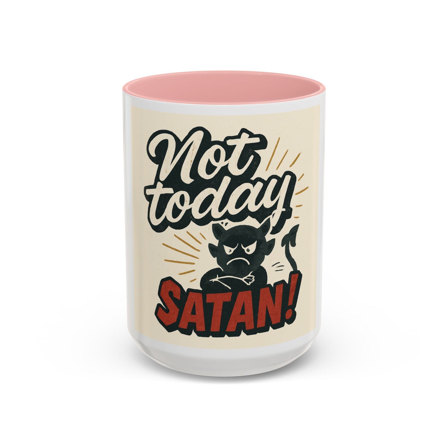 Not Today Satan Coffee Mug — Funny Retro Cat Accent Mug (11/15oz)