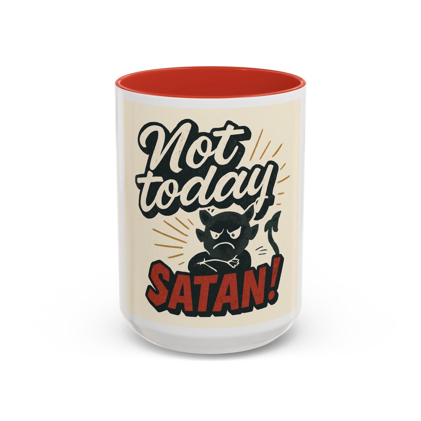 Not Today Satan Coffee Mug — Funny Retro Cat Accent Mug (11/15oz)